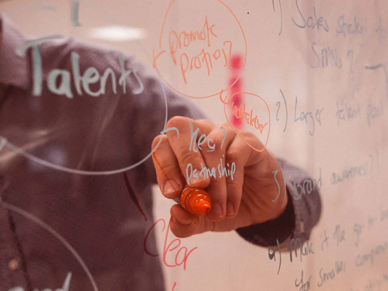 someone writing on a transparent window